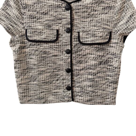 NWT Evereve Margot Tweed Short Sleeve Cardigan Jacket in Cream Black Size Small - Picture 7 of 11